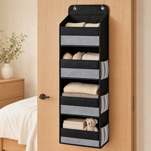Hanging Closet Organizer Storage Bag Rectangle Non Woven Fabric <b>Hook</b> Type Bedroom Multipurpose <b>Black</b> And Gray - Product Image 4