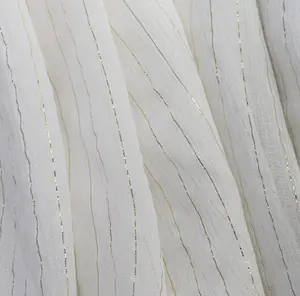100% pure silk 8mm 140cm lurex Crinkle Georgette fabric in white bleached PFD for garment