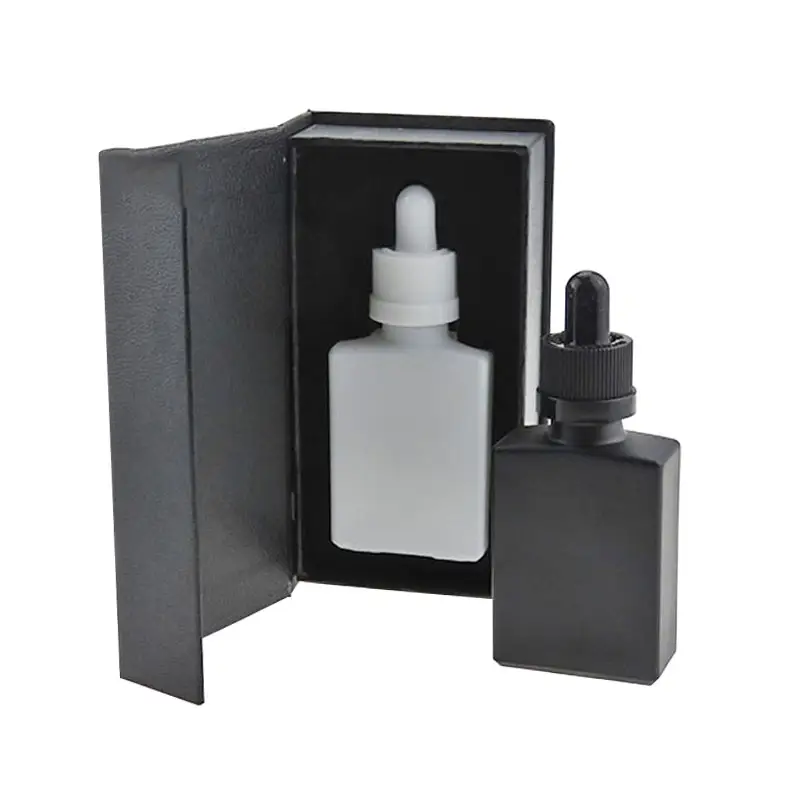 Frasco de bambu retangular quadrado, garrafa de vidro preta em 15ml/30ml com caixa de embalagem