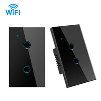 Interrupteur mural tactile intelligent en verre concave OEM Tuya WIFI US 2 gangs compatible Google Alexa avec fil neutre