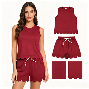En stock: Conjuntos de verano de algodón suave para mujer con diseño festoneado, ropa de moda al por mayor, conjuntos a juego para mamá e hija, ropa de fábrica de alta calidad para boutiques. - Product Image 1