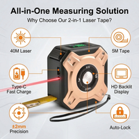 Télémètre laser professionnel 5 m 2-en-1 avec ruban à mesurer numérique métrique/imperial, rechargeable USB-C, Lonnmeter