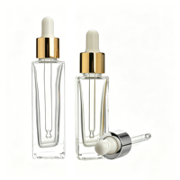 Flacon compte-gouttes carré en verre à nervures verticales transparentes, flacon en verre de luxe pour sérum et huile essentielle, emballage cosmétique, logo personnalisé