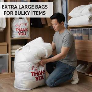 Sacs en plastique biodégradables surdimensionnés avec poignées, sacs en plastique blancs résistants pour la vente au détail, les supermarchés, emballage personnalisé - Product Image 6