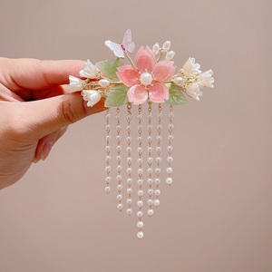 Barrette à <span class=keywords><strong>Cheveux</strong></span> Fleurie de Style Chinois, Épingle Rétro pour Filles <span class=keywords><strong>avec</strong></span> Pompon, <span class=keywords><strong>Pince</strong></span> à <span class=keywords><strong>Cheveux</strong></span> Classique <span class=keywords><strong>Perle</strong></span> Fleurie à Ressort pour Femmes - Product Image 1