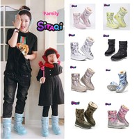 Bottes de neige mi-mollet en peluche pour filles, motif flocon de neige neuf couleurs, collection hiver SiTAQi, antidérapantes, vente en gros et au détail