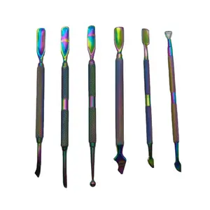 Rainbow Double Head Stainless Steel Nail Cleaner Dead Skin Remover Nail Cuticle Pusher Manicure Pedicure Trimmer Cuticle Nippers