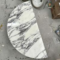 Mesa de Centro Redonda de Mármol Blanco Arabescato en Forma de Media Luna, Piedra Natural para Interiores de Lujo