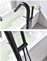 Robinet de baignoire noir haut de gamme, robinet de remplissage de baignoire à montage au sol, robinets de salle de bain au design moderne, luxueux, élégant et classique