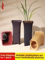 Pot Bunga Resin Persegi 15.7cm dengan Banyak Lubang Drainase Ramah Lingkungan Gaya Cina Sederhana untuk Penggunaan di Meja Taman dengan Anggrek Bonsai.