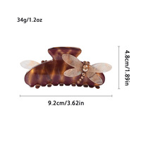 Pince à cheveux vintage exquise de haute qualité en acétate de 9 cm avec motif libellule en strass tendance