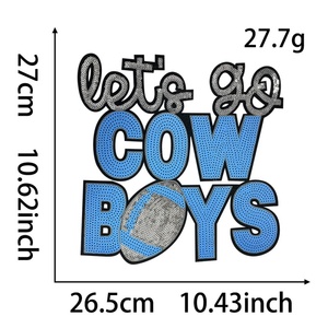 Patch à paillettes Let's Go Cowboys, bleu roi, avec lettres de football brodées, pour le soutien des équipes le jour du match, badges pour veste en jean - Product Image 2