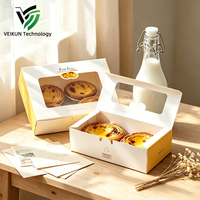 Boîte à tartelettes esthétique VEIKUN avec fenêtre, logo personnalisé, en carton blanc rectangulaire, emballage alimentaire biodégradable pour pâtisserie, gâteaux et petits gâteaux