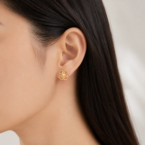 Boucles d'oreilles clous Daisy Clover en acier inoxydable plaqué or 14K sous vide, avec cadre perlé imitation perle, bijoux 11mm - Product Image 4