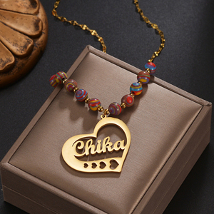 สร้อยคอ2009ยูนิเน็นลูกปัดหลากสีแนววินเทจตัดรูปหัวใจทำจากสแตนเลสชุบทองของขวัญเฉพาะบุคคลสำหรับผู้หญิงผู้ชาย - Product Image 3