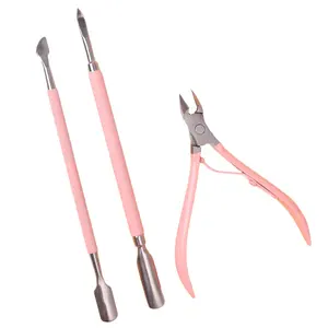 Professional Pink Nail Cuticle Nipper Set Stainless Steel Manicure Set with Pusher Includes Nail Clipper Cuticle Trimmer Cutter
