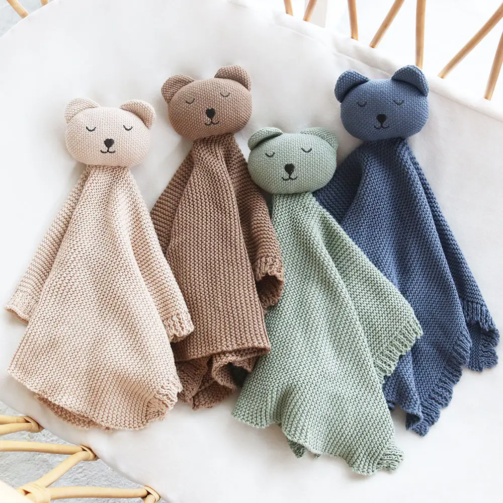 Nouvelle couverture tricotée en coton biologique 100% élégante personnalisé nom brodé ours doux respirant couverture de réception