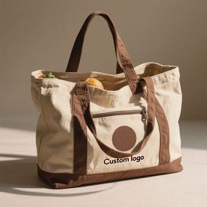 <b>Large</b> Capacity <b>Canvas</b> Tote <b>Bag</b> With Zipper Reusable Cotton Fabric for Grocery Shopping Travel Work Custom Logo - Product Image 1