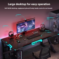 Bureau de jeu en acier à hauteur réglable avec support d'écran LED, porte-gobelet et crochets pour casque, poste de travail informatique pour salle de jeu