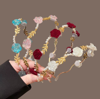 Bando Rambut Mawar Mewah, Hiasan Kepala Bunga Mutiara Bernuansa Hutan yang Anggun dan Indah, Bando Rambut Retro Berbahan Paduan Emas.
