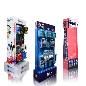 Cardboard Display Stand Cell Accessories Counter Card Display Stand With Hooks Easy Assembly Keychain Rotating Display Stand