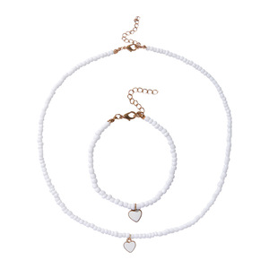 Ensemble de colliers en perles blanches avec pendentif cœur en acier inoxydable, bijoux à porter au quotidien - Product Image 5