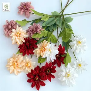 Fleur décorative de chambre magnifique 4 têtes de soie Dahlia 71cm fleurs artificielles décorations de mariage maison