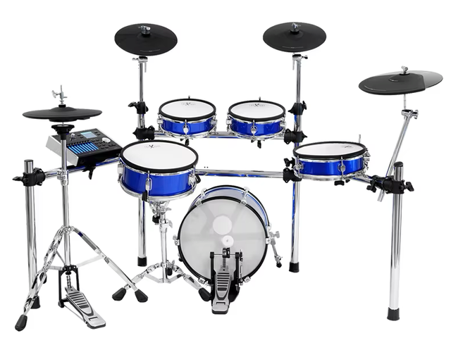 HXM XD-900-KM Professional 9-Piece 820-Voice Electronic Drum Set 40 Preset Kits Double Layer Mesh Heads Blue Acoustic Design