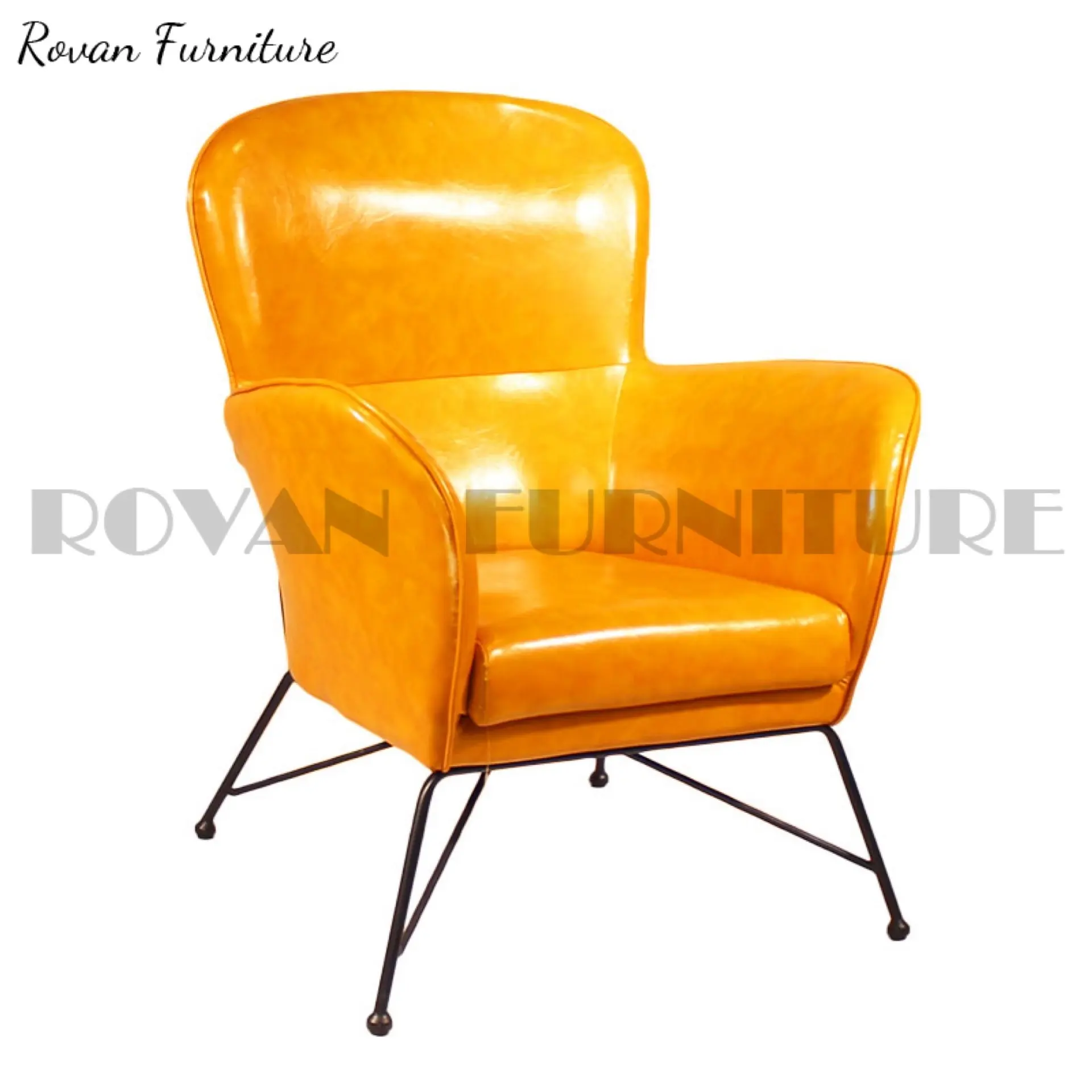 현대 작풍 팔을 가진 높은 뒤 라운지용 의자 소파 주황색 가죽 여가 의자
