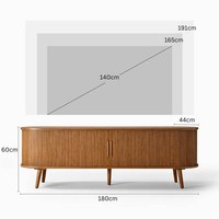 Meuble TV moderne italien en bois avec porte coulissante ovale, unité de divertissement de style mi-siècle, meuble multimédia cannelé pour salon et hôtel