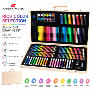 Set di Strumenti Artistici AP per Disegno, Artigianato e Pittura, Materiali per Colorare in Scatola di Legno per Bambini e Scuola - Product Image 2