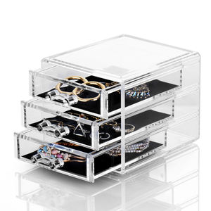 Transparent 3 Drawers Cosmetic Storage Clear Plastic Acrylic Makeup Box Organizer