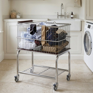 Laundry <b>Basket</b> Trolley Double Layer Wheeled Metal Rolling Cart Clothes Organizer <b>Large</b> Size Household <b>Storage</b> - Product Image 1