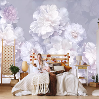 Papier peint mural Art Déco grand format, motif pivoine douce gris-violet, imprimé par transfert thermique, personnalisé pour chambre à coucher, salon, beauté
