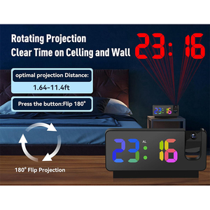 Réveil numérique LED moderne pour chambre à coucher, horloge électronique de bureau intelligente avec projecteur rotatif, sûr et pratique - Product Image 2