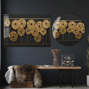 Elegante Obra de Arte en Lienzo con Estampado Floral Metálico Negro y Dorado, ARTE EN VIDRIO TEMPLADO - Product Image 3