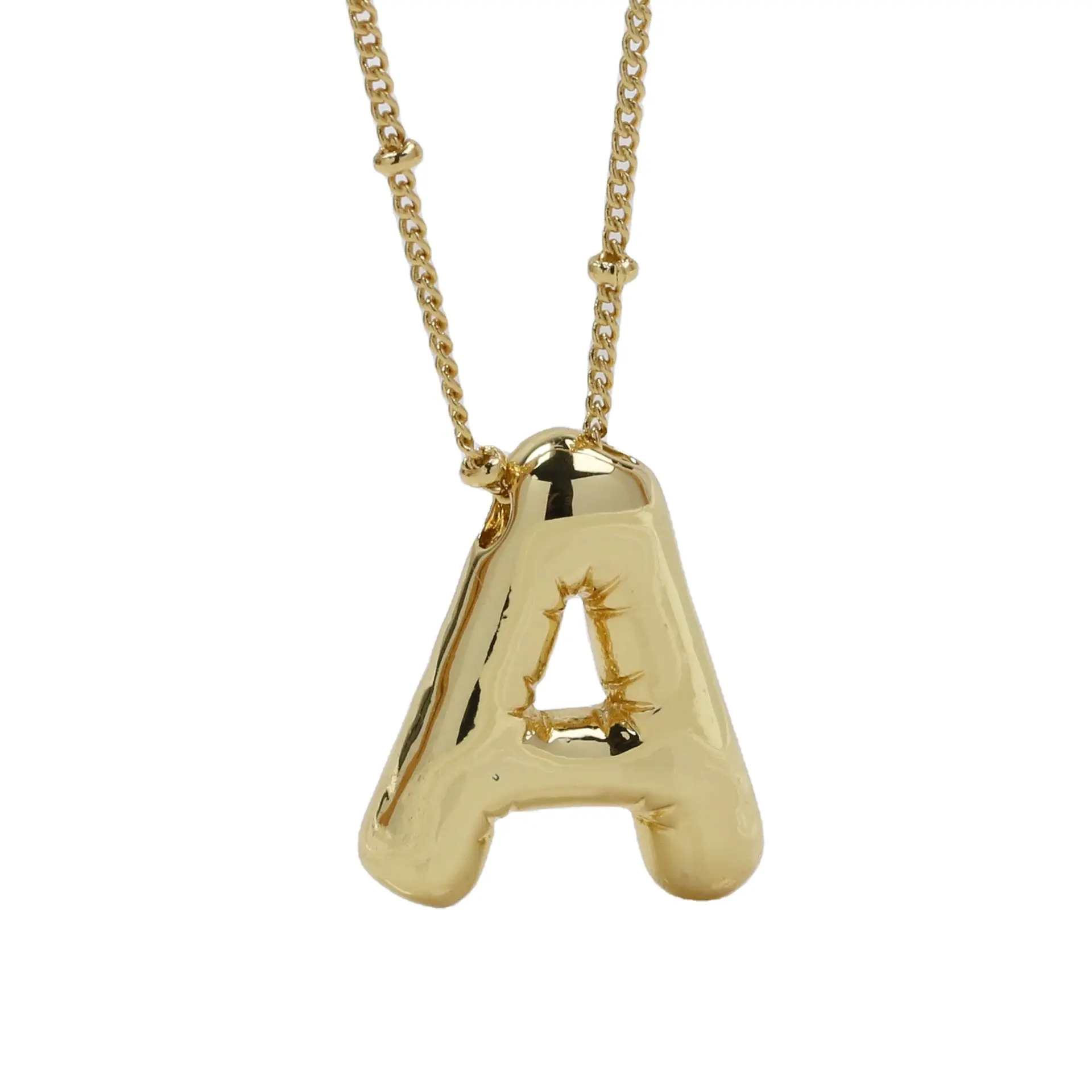 18K Goud Messing Bubbel Initiële Alfabet Hanger Opgeblazen Naam Gepersonaliseerde Sieraden Cadeau