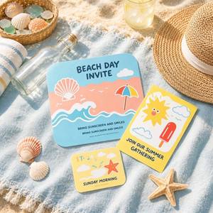 Set di Inviti Personalizzati per Giornata in Spiaggia - Tema Estivo: Sole, Ghiaccioli, Stelle Marine, Conchiglie - Biglietti di Auguri Costieri per Ospiti - Product Image 2