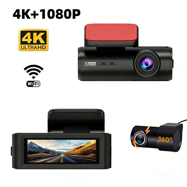 4K HD Dual Channel Dash Cam WiFi Car Dash Camera with Night Vision 170° Wide Angle Loop Recording Dashcam for Cars