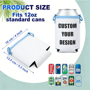 Porta Latas Personalizado con Logotipo, Azul y Blanco a Rayas, para Bodas, Enfriador de Latas de Cerveza, Porta Latas para Bebidas, con Correa - Product Image 5