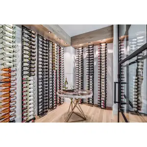 Simple Wall Frame Straight to the Ceiling in Stainless Steel Wine Rack & Metal Rope for any Size Wine Wall Embedded Wine Shelf