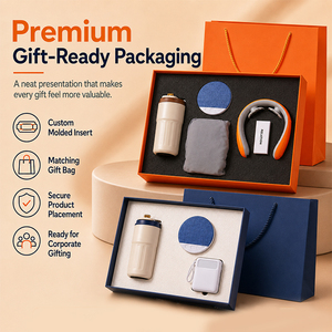 Ensemble cadeau d'affaires personnalisé, gobelet à café en acier 316 avec haut-parleur relaxant, appareil de soin du cou, batterie externe, 4 en 1, cadeaux d'affaires - Product Image 1