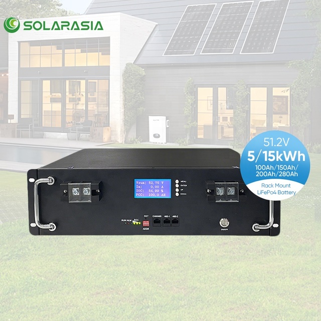 Lithium Ion Stackable Rack Batteries 51.2V 100Ah 150Ah 200Ah 280Ah Low Voltage LifePO4 Solar Power Home Storage Battery Pack