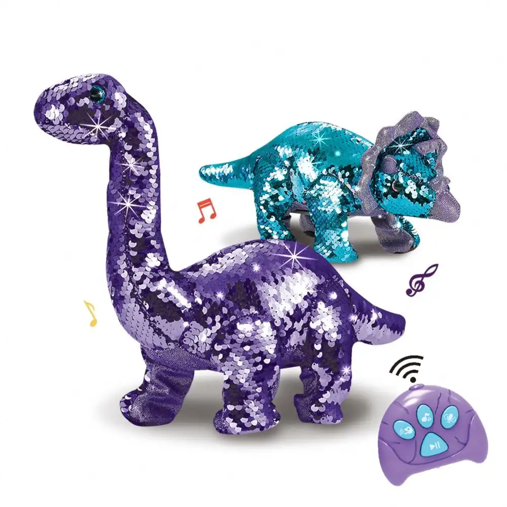 Хлопковая имитация динозавров с дистанционным управлением, игрушки со звуком и светом, игрушки-животные, плюшевые игрушки, украшения на радиоуправлении, игрушки динозавров с блестками