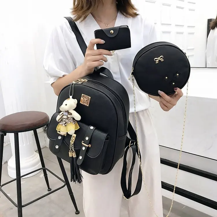 2023 Hot Sales 3pcs set Backpack Bag Sweet Flower Fashion PU Leather Girls School Bags For Women