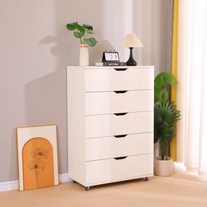 Commode mobile blanche à 5 tiroirs, armoire de rangement roulante moderne pour chambre à coucher, bureau, salle d'artisanat - Product Image 1
