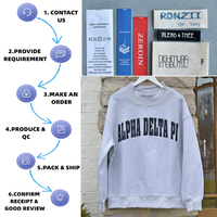 Sweat-shirt universitaire brodé rempli personnalisé Lettres grecques personnalisées Sweat-shirt à col montant Alpha Delta Sweat-shirt à col montant