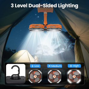 LED Lantern Fan Dual Head Oscillation <b>Hook</b> Design USB C Rechargeable Portable For Outdoor Tent Travel Fishing Beach - Product Image 4