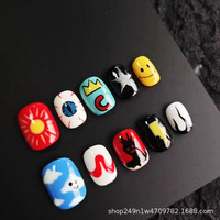Kuku Palsu G-Dragonstyle Daisy, Edgy Bold Chic, Pendek, Tempel, Gaya Ins, Aplikasi Jari, Grosir Pabrik