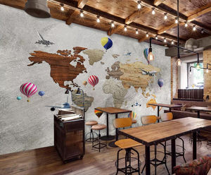 Style industriel Carte du monde Décoration murale murale Restaurant Café Décoration intérieure <span class=keywords><strong>Papier</strong></span> <span class=keywords><strong>peint</strong></span> Autocollant - Product Image 1